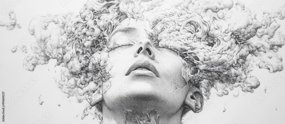 Surreal head illustration created with pencil on paper Surreal head illustration created with pencil on paper