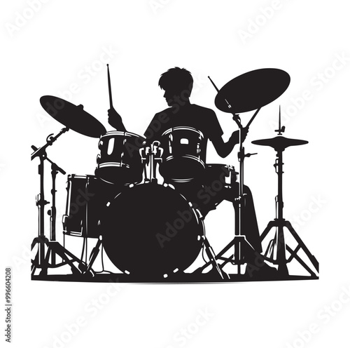 Drummer Silhouette, Vector Illustration