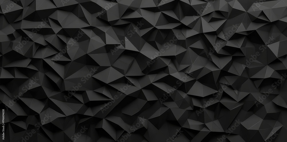 Tileable low poly twinkling geometric polygon background texture in dark charcoal grey with copy space. 8K desktop wallpaper 3D rendering. Tileable low poly twinkling geometric polygon background texture in dark charcoal grey with copy space. 8K desktop wallpaper 3D rendering.