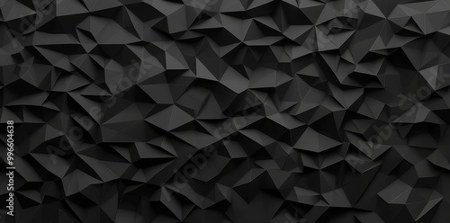 Tileable low poly twinkling geometric polygon background texture in dark charcoal grey with copy space. 8K desktop wallpaper 3D rendering.