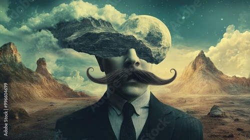 Surrealist photography featuring distinctive mustaches exploring abstract dreamscapes and imaginative concepts photo