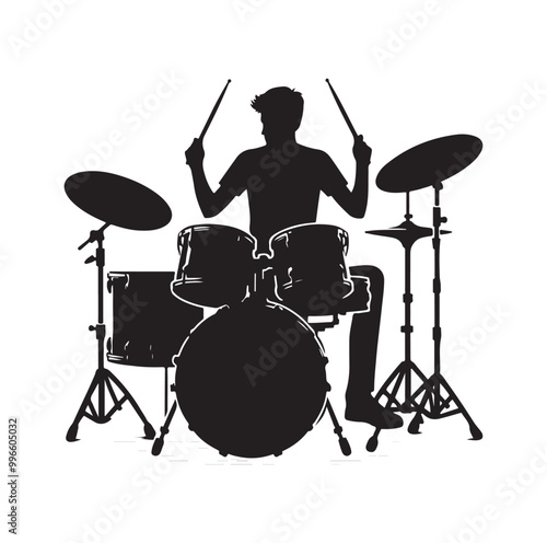 Drummer Silhouette, Vector Illustration