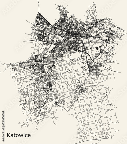Vector city road map of Katowice, Poland