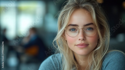Portrait of a Young Woman with Blonde Hair and Glasses