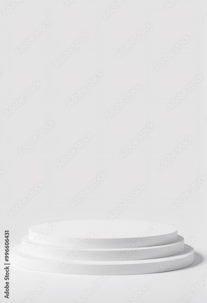 Minimalist white podium with three layers on a white background. Minimalist white podium with three layers on a white background.