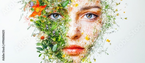 A surreal face composed of herbs and flowers ideal for diverse creative projects