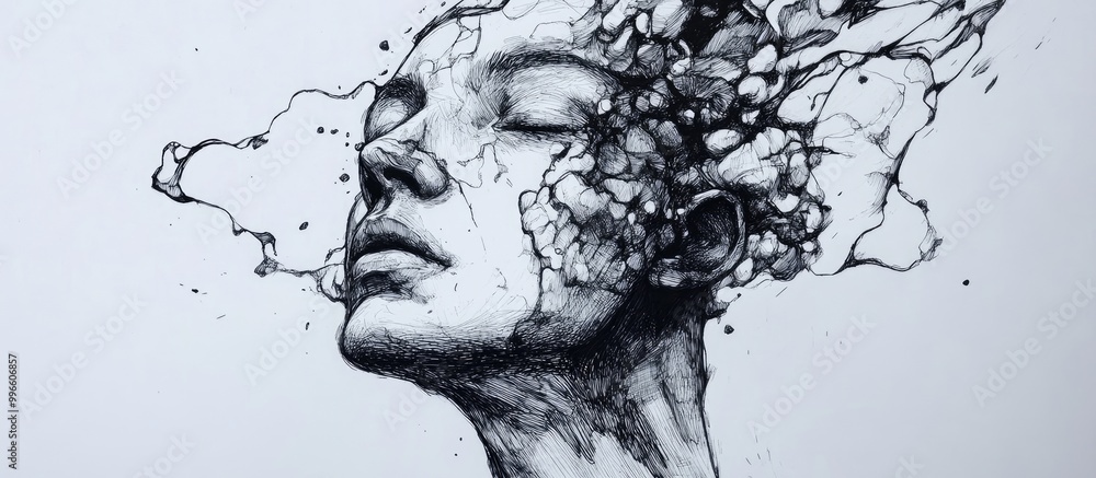 Ink pen drawing on white paper Ink pen drawing on white paper