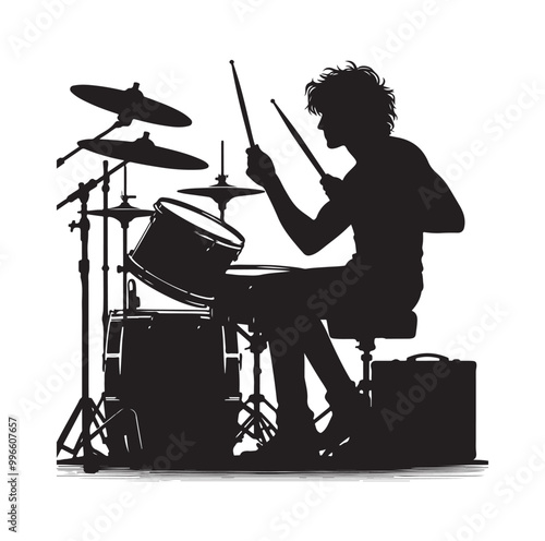Drummer Silhouette, Vector Illustration
