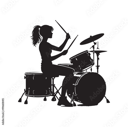 Drummer Silhouette, Vector Illustration