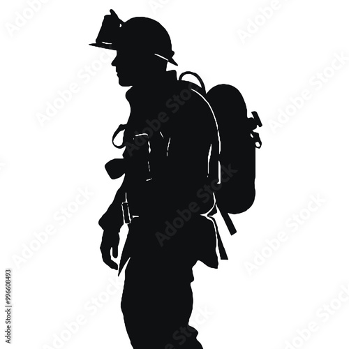 Firefighter in Uniform Silhouette Isolated on White Background 