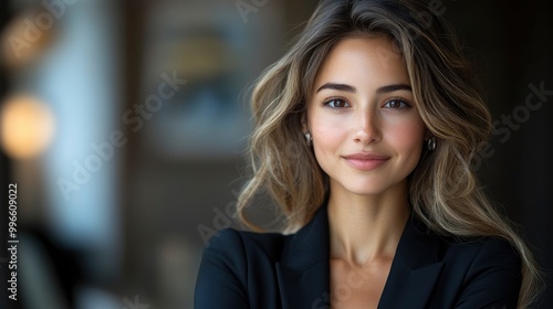 Portrait of a beautiful young woman with long blonde hair smiling