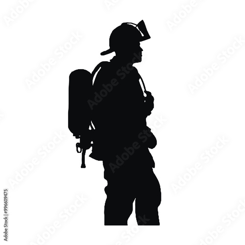 Firefighter in Uniform Silhouette Isolated on White Background 