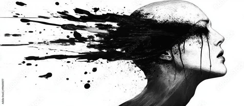 Surreal Illustration of a Head Shedding Black Tears Unique Interpretation Surreal Illustration of a Head Shedding Black Tears Unique Interpretation
