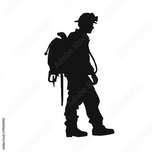 Firefighter Silhouette Isolated on White – Vector Illustration