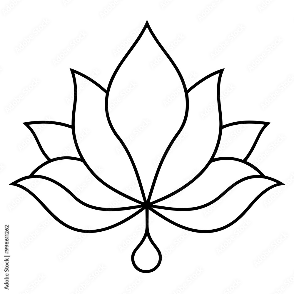 Hand drawn decorative lotus with vines and leaves Hand drawn decorative lotus with vines and leaves