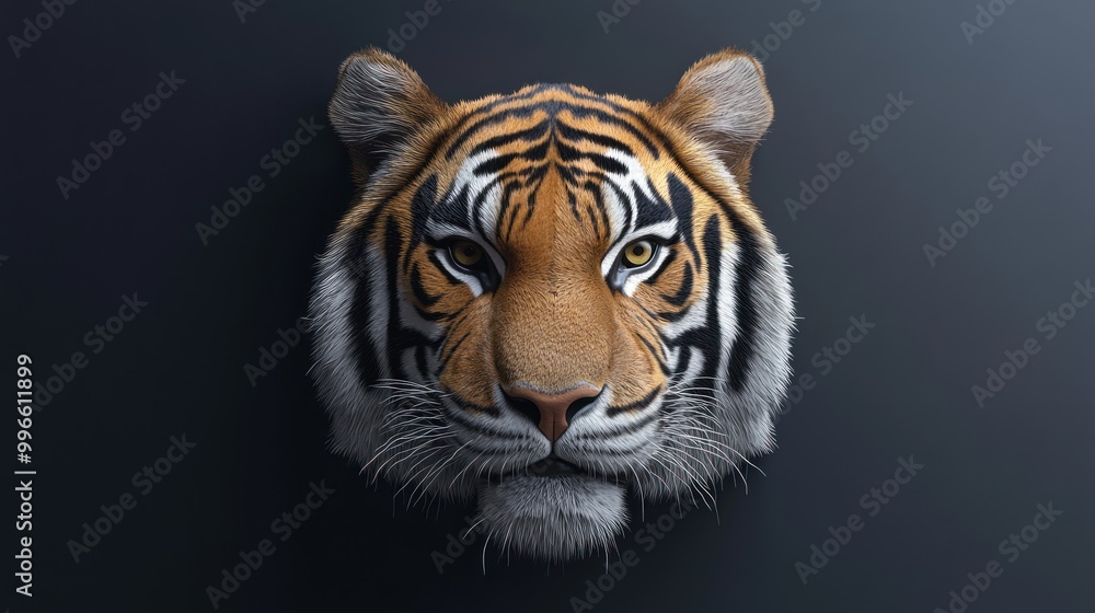 Fototapeta premium Close up portrait of a tiger's face with black background.