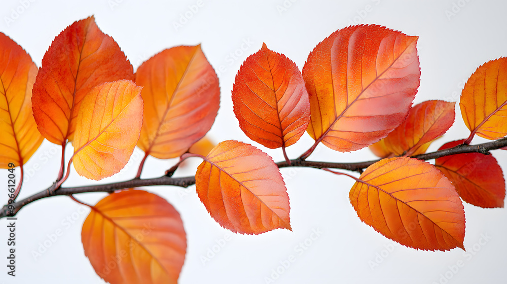 Vibrant orange and red autumn leaves branch isolated on white background Vibrant orange and red autumn leaves branch isolated on white background