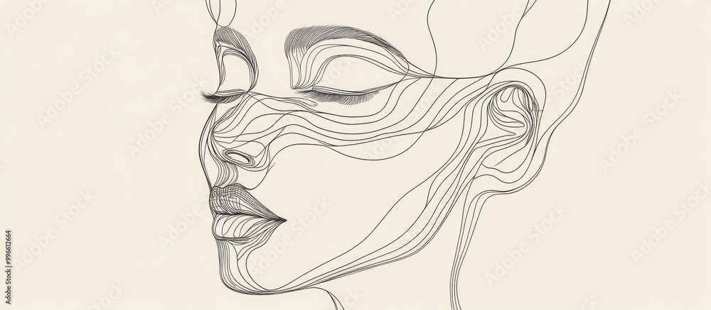 Surrealistic hand drawn abstract face in a minimalist line art style showcasing aesthetic contours and modern design elements Surrealistic hand drawn abstract face in a minimalist line art style showcasing aesthetic contours and modern design elements