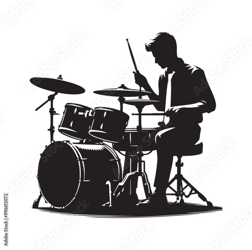 Drummer Silhouette, Vector Illustration