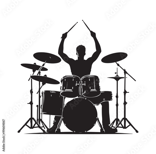 Drummer Silhouette, Vector Illustration