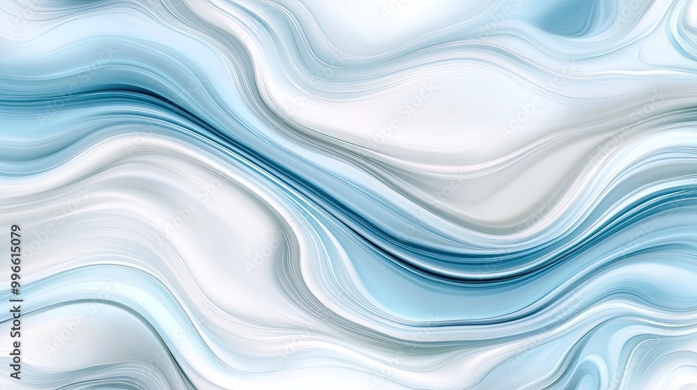 Fototapeta premium Abstract blue and white marble texture with wavy patterns, creating a serene and calming visual effect for backgrounds.