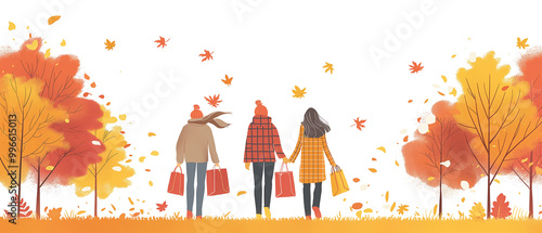 Man and woman enjoying autumn sale with shopping bags.