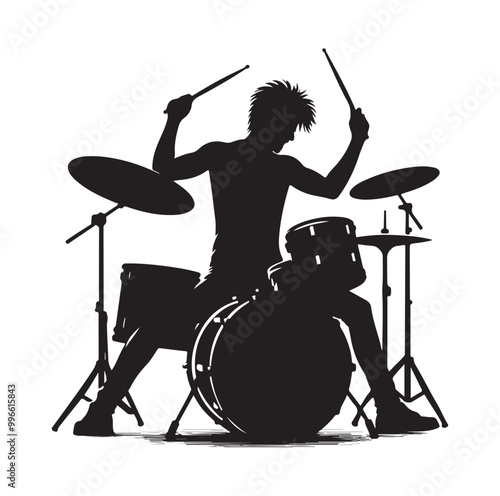 Drummer Silhouette, Vector Illustration