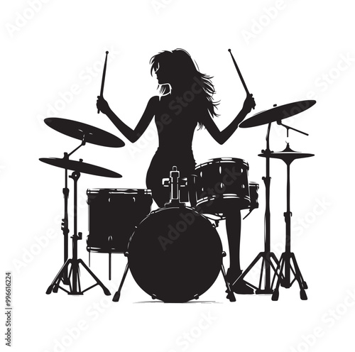 Drummer Silhouette, Vector Illustration