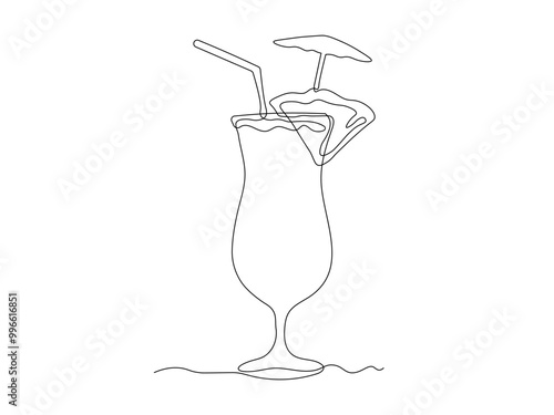 Pina Colada cocktail. continuous one line art hand drawing sketch, logo
