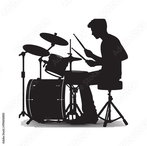 Drummer Silhouette, Vector Illustration