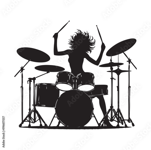 Drummer Silhouette, Vector Illustration