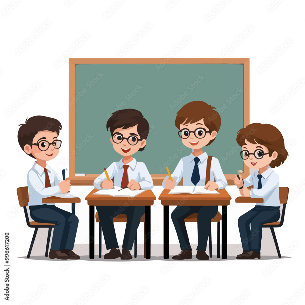 Art & Illustration of the remaining four who are studying in groups in class Art & Illustration of the remaining four who are studying in groups in class