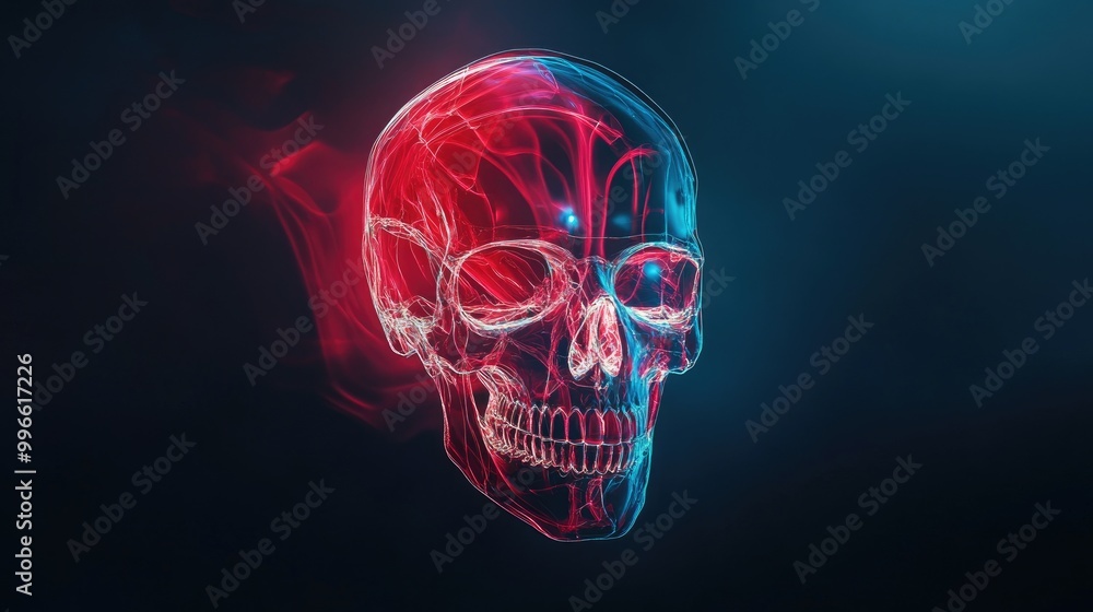An artistic depiction of a skull with glowing effects, combining elements of science and creativity in a stunning visual. An artistic depiction of a skull with glowing effects, combining elements of science and creativity in a stunning visual.