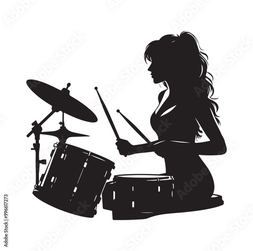 Drummer Silhouette, Vector Illustration