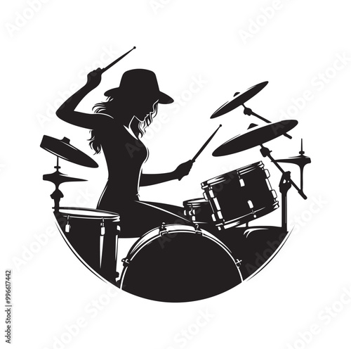 Drummer Silhouette, Vector Illustration