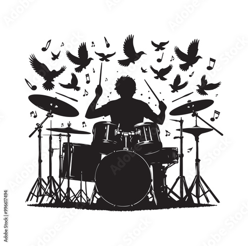 Drummer Silhouette, Vector Illustration