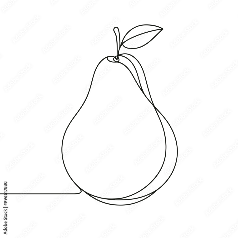 A pear is shown in a black and white drawing. The pear is the main focus of the image, and it is surrounded by a leaf. The drawing has a simple and clean style A pear is shown in a black and white drawing. The pear is the main focus of the image, and it is surrounded by a leaf. The drawing has a simple and clean style