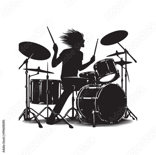 Drummer Silhouette, Vector Illustration