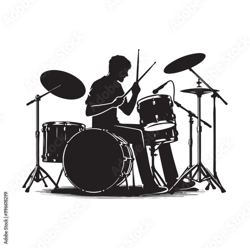 Drummer Silhouette, Vector Illustration