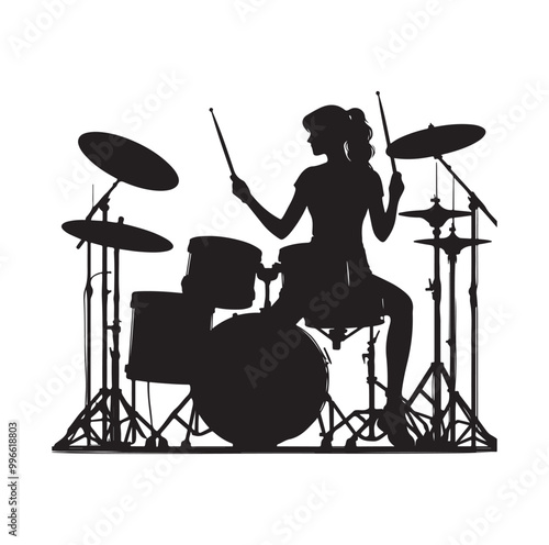 Drummer Silhouette, Vector Illustration