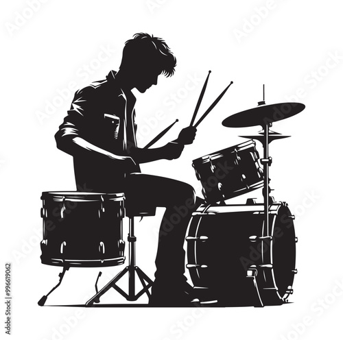 Drummer Silhouette, Vector Illustration