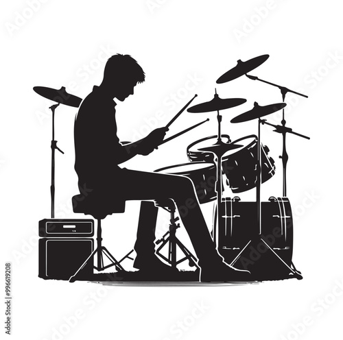 Drummer Silhouette, Vector Illustration