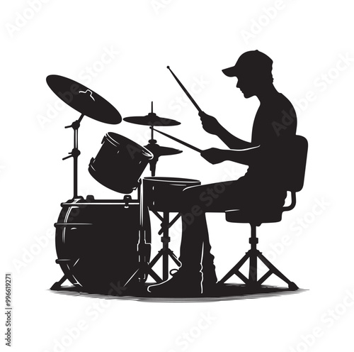 Drummer Silhouette, Vector Illustration