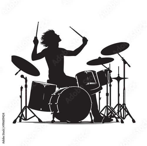 Drummer Silhouette, Vector Illustration
