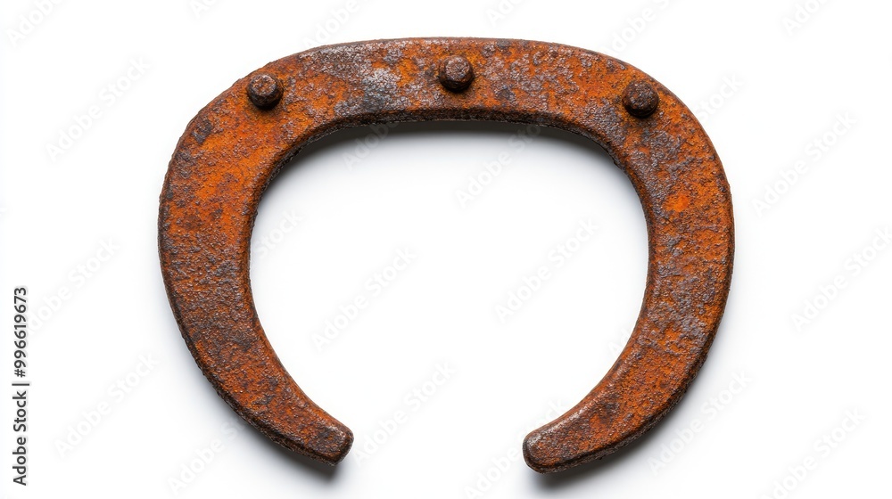 An old, rusted horseshoe showcasing its unique shape and texture, perfect for thematic decor or equestrian art. An old, rusted horseshoe showcasing its unique shape and texture, perfect for thematic decor or equestrian art.