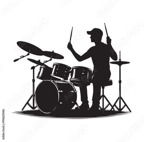 Drummer Silhouette, Vector Illustration