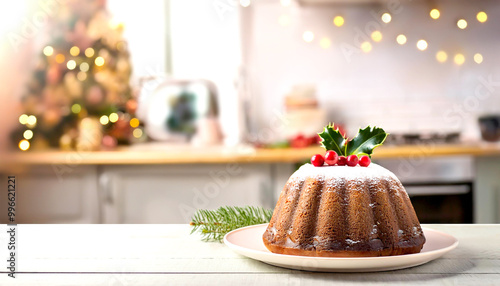 Fototapeta Naklejka Na Ścianę i Meble -  Christmas cake pudding with fruits and nuts 