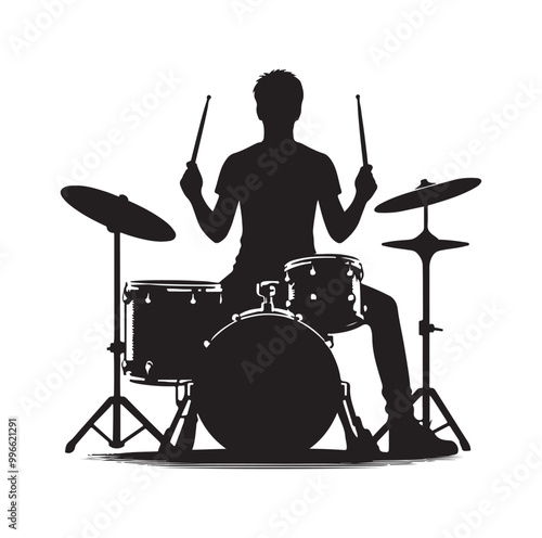Drummer Silhouette, Vector Illustration