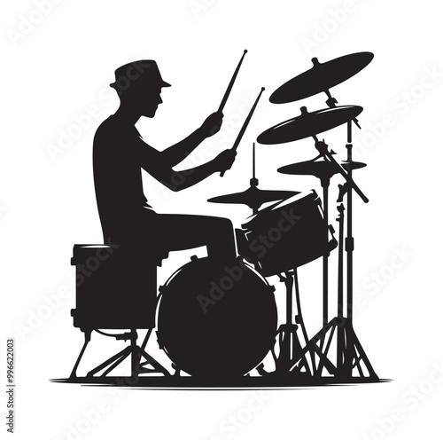 Drummer Silhouette, Vector Illustration