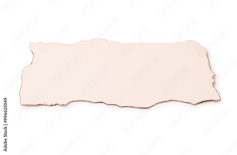 Piece of old paper with dark burnt borders isolated on white Piece of old paper with dark burnt borders isolated on white
